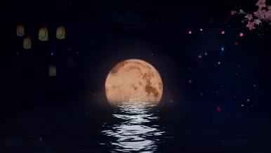 唯美月亮海平面升起视频素材背景视频的预览图